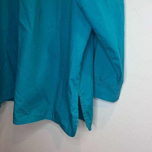 Bob Mackie Button Down Peacock Tunic Top Size 2X Slit Hem Teal/‎ Green - Picture 3 of 7